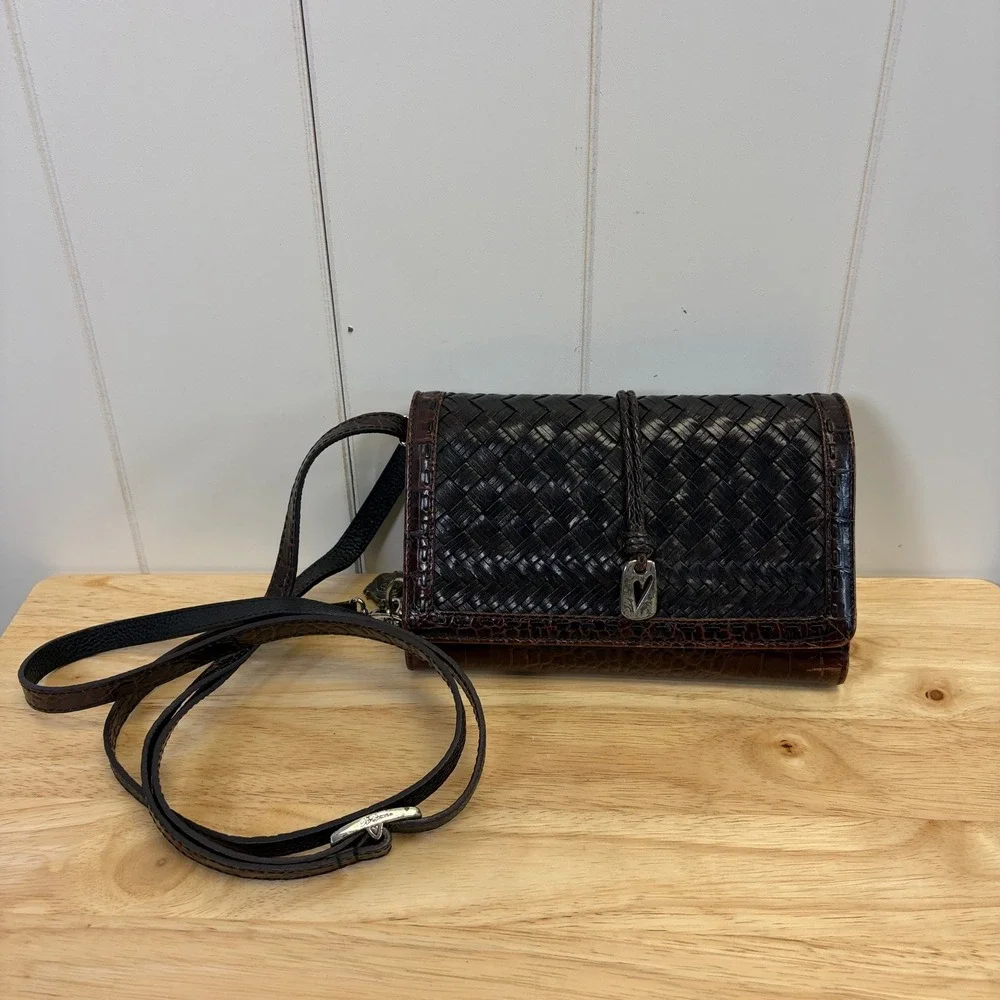Brighton Western Woven Leather Crossbody Wallet Women Size Small Boho Cowgirl